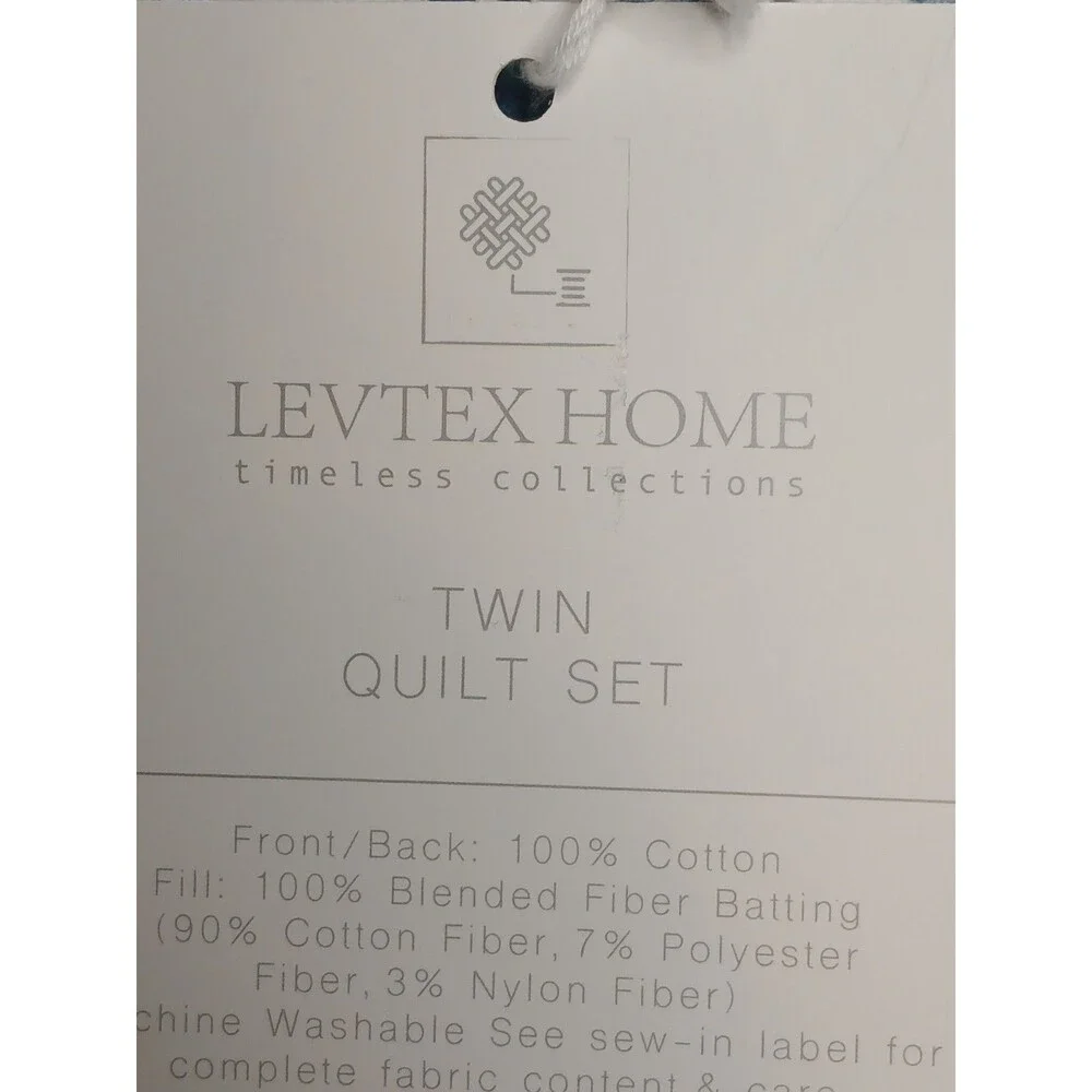 Levtex Twin 2 Peice Bellamy Teal Quilt Set Reversible Blue/Teal/White Print NEW
